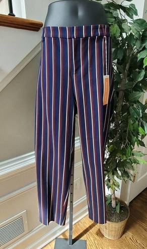 Harper  Women's Blue Striped Cotton Straight Legs Mid Rise Standard Dress Pant