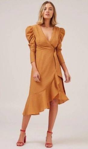 C/MEO COLLECTIVE  ADVANCE LONG SLEEVE WRAP DRESS IN MUSTARD