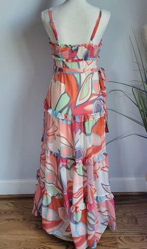 Alexis , New, Colorful Floral Tiered Ruffle Tie Sleeveless Maxi Dress, Small