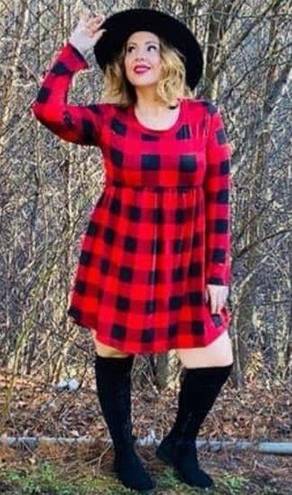 Harper Haptics By‎ Holly  Red Black Buffalo Plaid Babydoll Dress Women’s Size S
