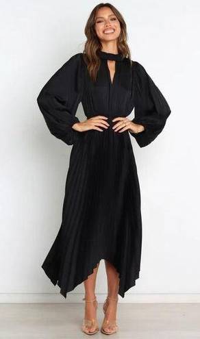 Petal and Pup  Eloise Dress Pleated Black Asymmetrical Long Sleeve Womens 10 Goth