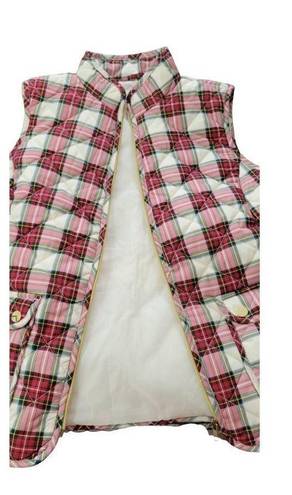 St. John’s Bay St Johns Bay Womens Plaid Vest Ivory Red Gold Puffer Quilted Size Medium