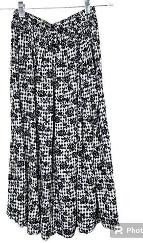 Coldwater Creek  90's Black Velvet Rose Print Gingham High Waist Midi Skirt