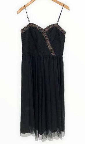 Oleg Cassini OC by  Black Tulle Beaded Trim Cami Strap Midi Dress size 8 NWT