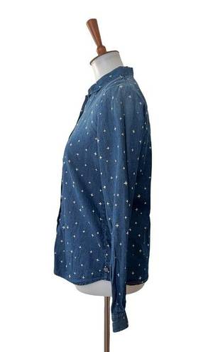 Maison Scotch  Collared Star Print Button Up Top Long Sleeve Blue S Small