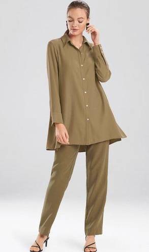 Natori  Green Sanded Twill Long Sleeve Button Front Tunic Size S