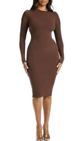 Naked Wardrobe  Brown Bodycon Stretch Midi Dress Size S