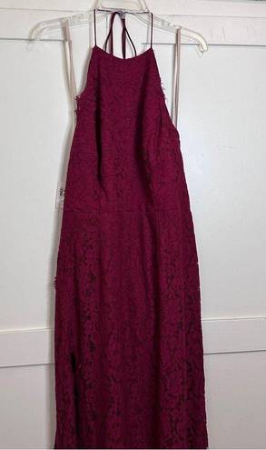 Fame and Partners NWT  Lace Halter Maxi Dress In Burgundy Red 18