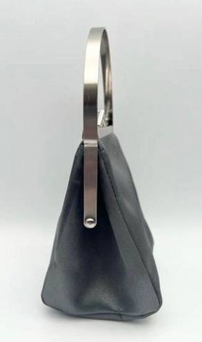 DKNY  Mini Gray Satin Pouch with Silver Handle 