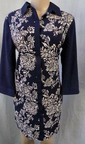 The Loft "" BLUE & BEIGE FLORAL 3/4 SLEEVES LIGHTWEIGHT SHIFT SHIRT DRESS SIZE: S NWT