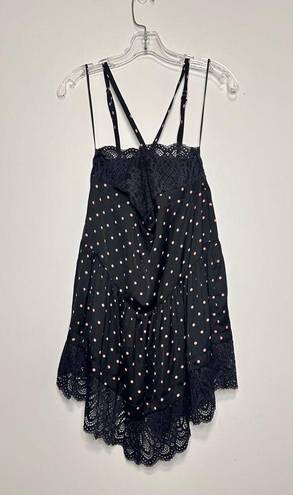 Free People INTIMATELY  black pink polka dot mini lace dress slip M