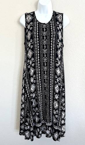 Style & Co A Line Swing Dress Black Cream Batik Print Women’s Large VGC