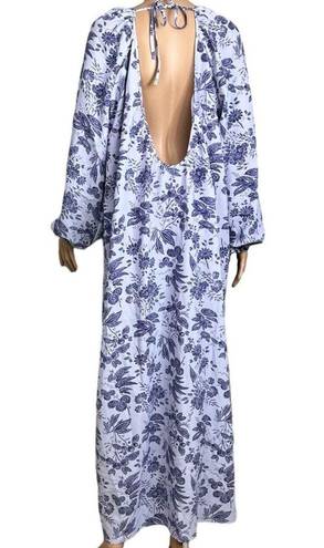 Hill House NWT Size M The Simone Maxi Crepe Dress Lilac Tonal Floral Open Back