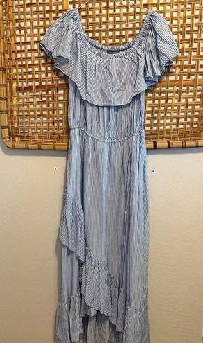 Sans Souci  High Low Ruffled off shoulder Maxi Dress Blue White Stripe m