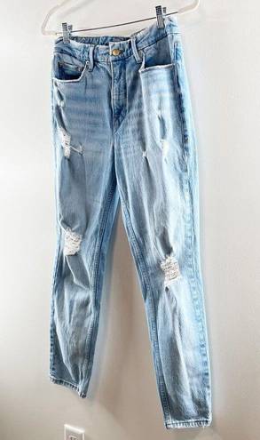 Good American  The Weekender Girlfriend Distressed Slim Jeans Light Wash Blue 4