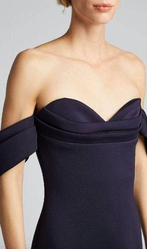 Badgley Mischka  Off-the-Shoulder Pleated Bustier Scuba Dress Navy Womens Size 12