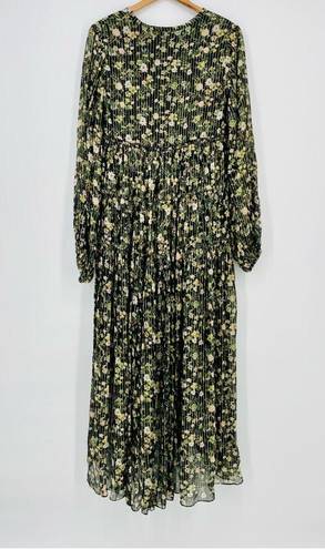 Rococo  Sand Black & Multicolor Floral Print High-Low Maxi Dress Gold Pinstripe S
