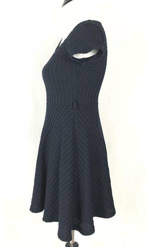 Gracia  Womens Navy Blue Skater Dress Knit Belted Swing Short Sleeve Size Small