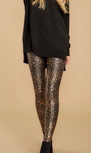 Spanx  Faux Leather Leopard Shine Legging Pants Shapewear Animal Print Size 1X