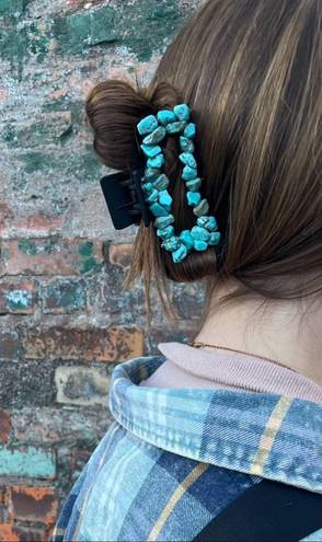 Handmade western turquoise claw clip Blue