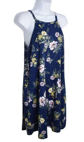 Nine Britton  Womens Blue Floral Pattern Sleeveless Sundress High Neck Dress Sz M