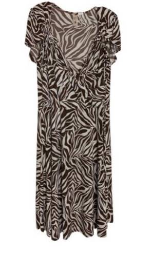 L8ter 2X brown cream zebra print maxi dress