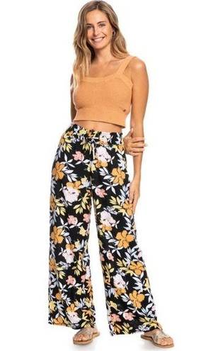 Roxy  Black Floral Print Pull On Beach Pants. Size S