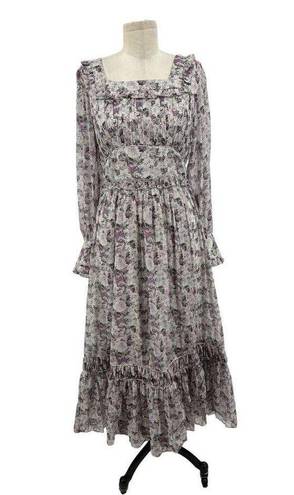 Krass&co Ivy City  Long Sleeve Gray Purple Floral Maxi Dress Size Small