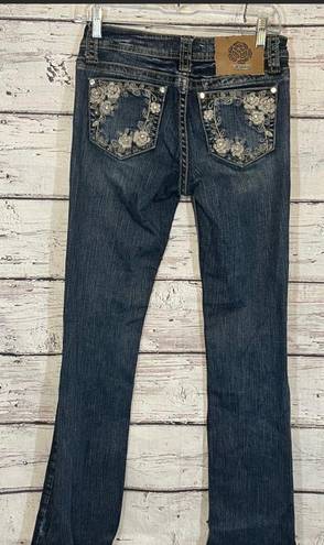 L.A. Idol USA Jeans Bootcut Embellished Distressed Dark Wash-5