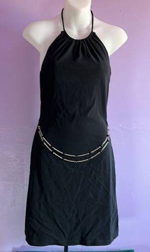 Charlotte Russe  Black Halter Silver Chain Accent Dress Size Medium