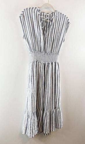 Rails  Ashlyn Rio Striped Cap Sleeve Smocked Tie Neck Midi Dress Blue White XS