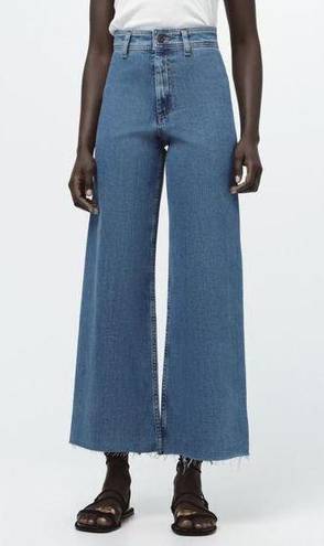 ZARA  High Waist Marine Straight Wide Leg Jeans Raw Hem Light Blue Wash, Size 4