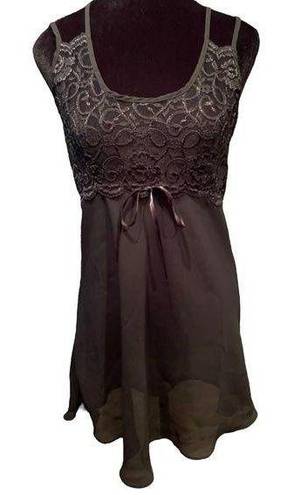 Secret Treasures  Vintage 80 Black Sheer Romantic Floral Lace Lingerie Slip Dress