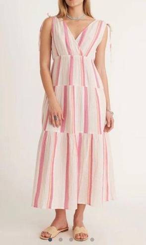 Marine layer cotton Sage Double Cloth Maxi Dress in pink stripe pocket XS