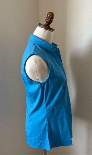 Akris EUC  Sleeveless Collared Cotton Blouse‎ Women S Concealed front Blue