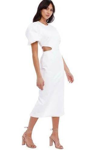 Elliatt Elliat Suffage White Short Puff Sleeves Midi Dress Women’s Size Medium