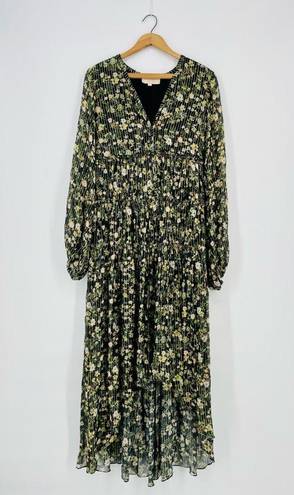 Rococo  Sand Black & Multicolor Floral Print High-Low Maxi Dress Gold Pinstripe S