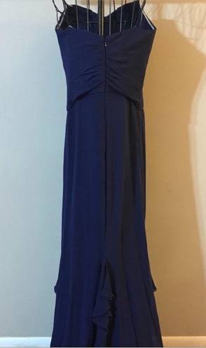Badgley Mischka  Marina Blue Silk Strapless Ruffle Front Gown Dress