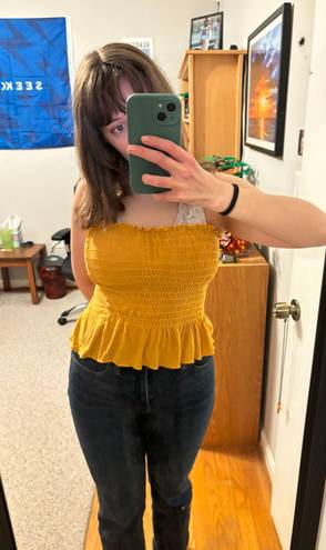 Sky And Sparrow Yellow Cropped Ruffled Tube Top