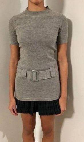 Trina Turk  Gray Wool Knit Mock Neck Short Sleeve Belted Tunic Sweater XS-SM