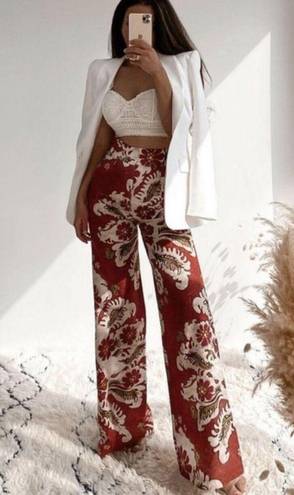 ZARA  Linen Blend Floral Printed Wide Leg Pants