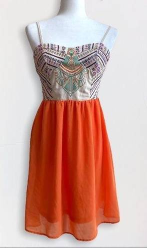 Flying Tomato  Boho Embroidered Bustier Corset Top Orange Summer Dress Small