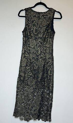 Sans Souci  Black and Gold Floral Overlay MIDI Dress