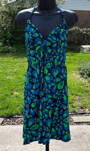 The North Face  Echo Lake Halter Dress Large Green Blue Floral Print Zip Pocket