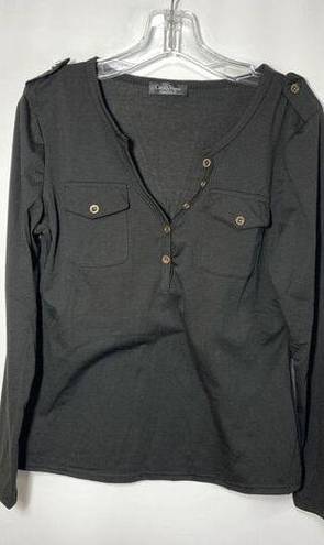 Buttons Classic Black Blouse Brown  Size Small