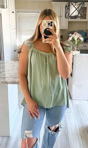 The Loft  Outlet XL Green Ruffle Flutter Sleeve Tank Top Women's