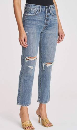 Pistola  Charlie Exposed Button Fly Destructed High Rise Straight Leg Jeans