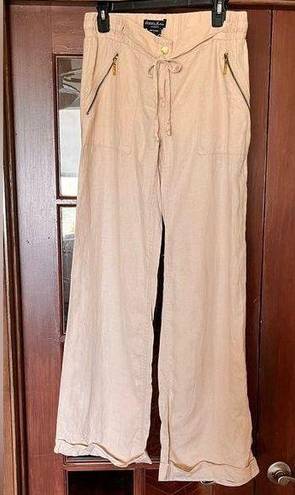 Guess By Marciano Ladies Khaki Drawstring Wide Leg Size Small Linen Pants