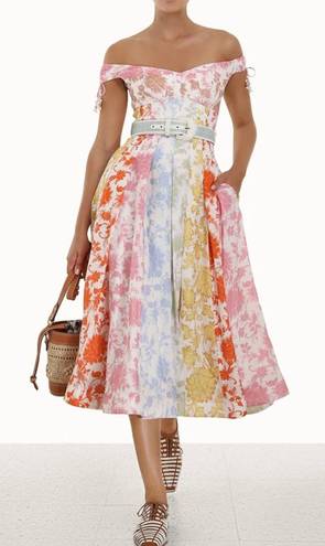 Zimmermann NWT  POSTCARD SPLICED MIDI DRESS multicolor floral linen AU1 US0bust32