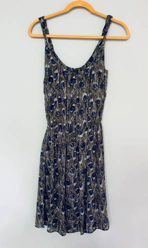 Angie Francescas Collection Black Gray Blue Feather Print Sleeveless Dress